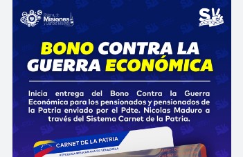 Imagen de la noticia: Inicia pago del bono “Contra la Guerra Económica” a los pensionados