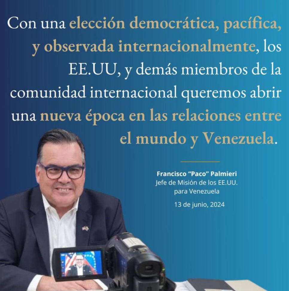 Imagen de la noticia: Embajada de EE UU abogó por elecciones democráticas para un nuevo capítulo en las relaciones entre el “mundo y Venezuela”