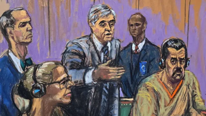 Imagen de la noticia: Nicolás Maduro y Cilia Flores vestidos de caqui en un tribunal de Nueva York